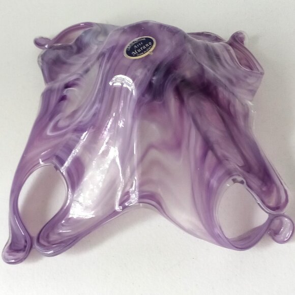VTG MURANO 11.5" SCULPTED LAVORAZIONE ART ABSTRACT GLASS LAVENDER SHADES BOWL - Picture 4 of 7